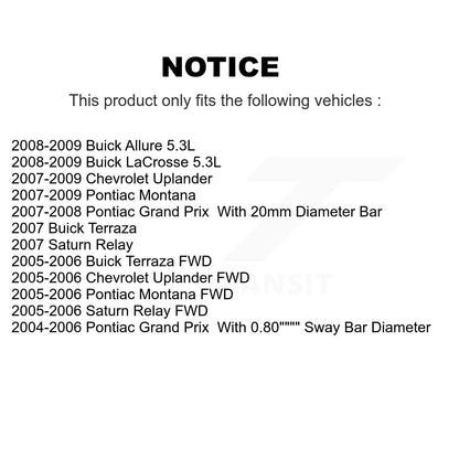 Kit de liaison de barre stabilisatrice de Suspension avant, pour Pontiac Montana Chevrolet Uplander