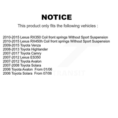 Kit de quincaillerie de jambe de force de Suspension avant, pour Toyota Camry Lexus Venza RX350 ES350