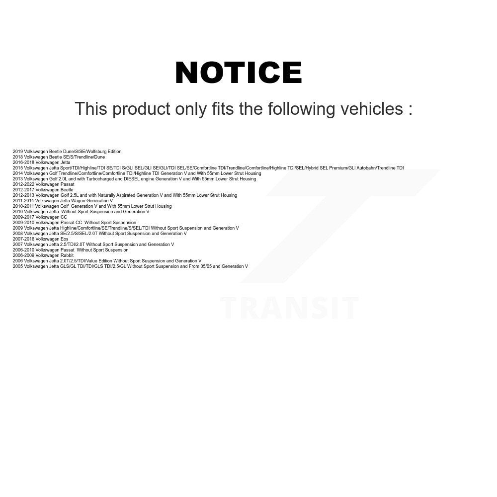 Entretoise de Suspension avant, pour Volkswagen Jetta Passat Golf Beetle Rabbit Eos CC
