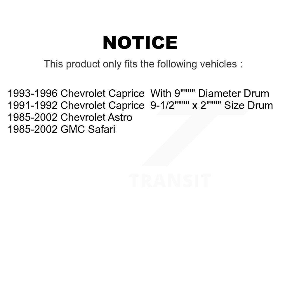 Tambour de frein arrière (1 pièce seulement) pour Chevrolet Astro GMC Safari Caprice 8-2034