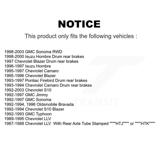 Tambour de frein arrière (1 pièce seulement) pour Chevrolet S10 GMC Sonoma Camaro Pontiac Jimm