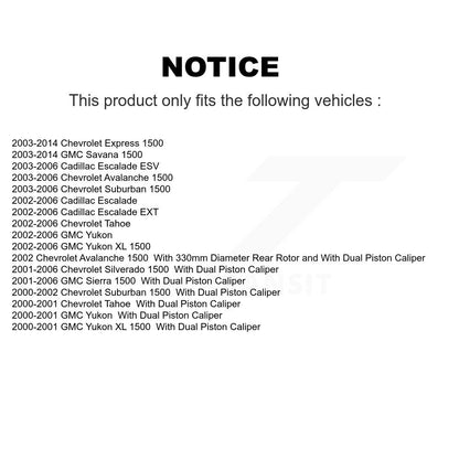 Rotor de frein à disque arrière (1 pièce seulement) pour Chevrolet GMC Silverado 1500 Sierra XL
