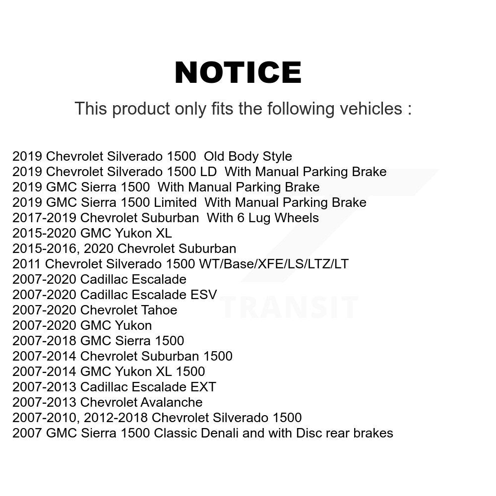 Rotor de frein à disque arrière (1 pièce seulement) pour Chevrolet GMC Sierra 1500 Silverado XL