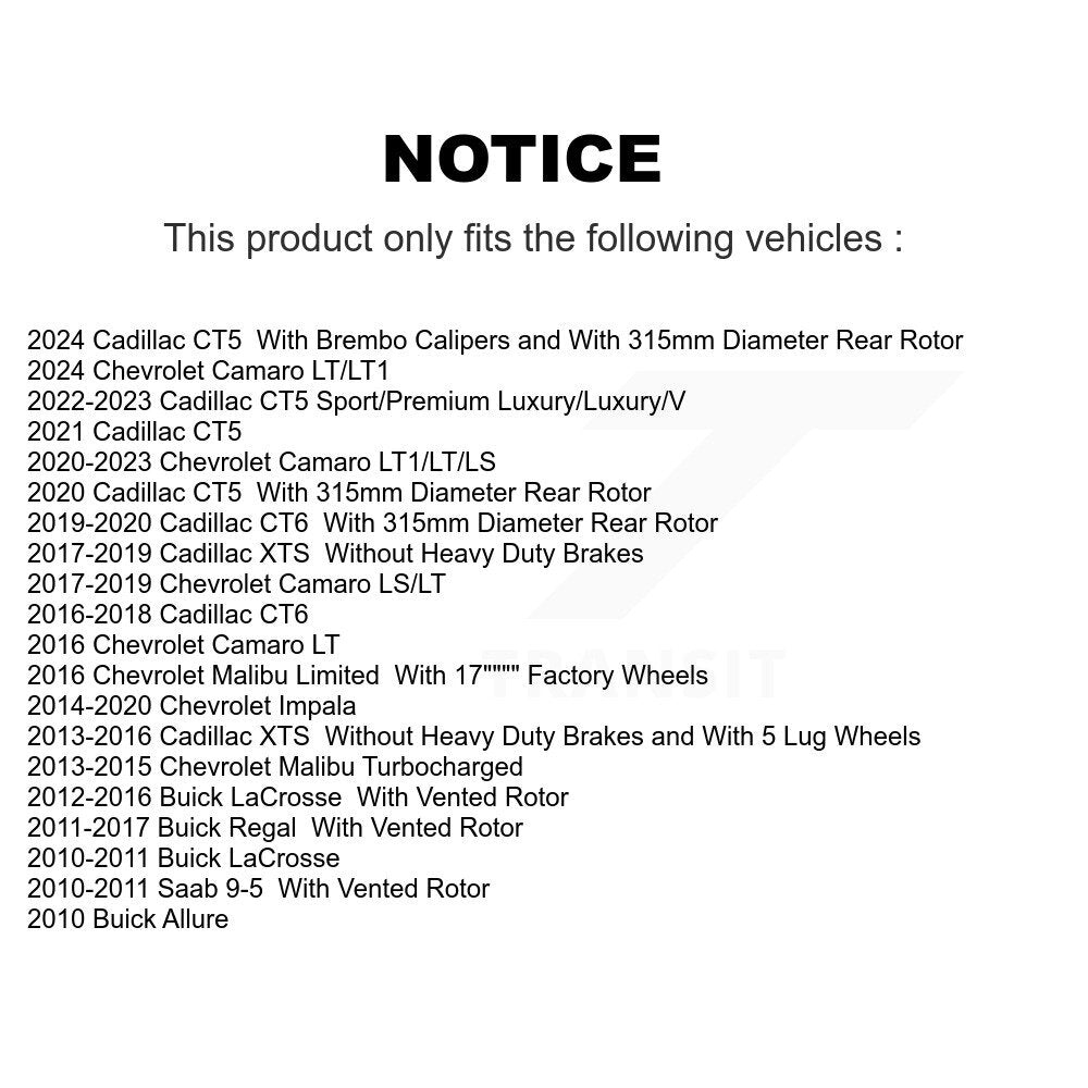 Rotor de frein à disque arrière (1 pièce seulement) pour Chevrolet Buick Malibu Impala Camaro