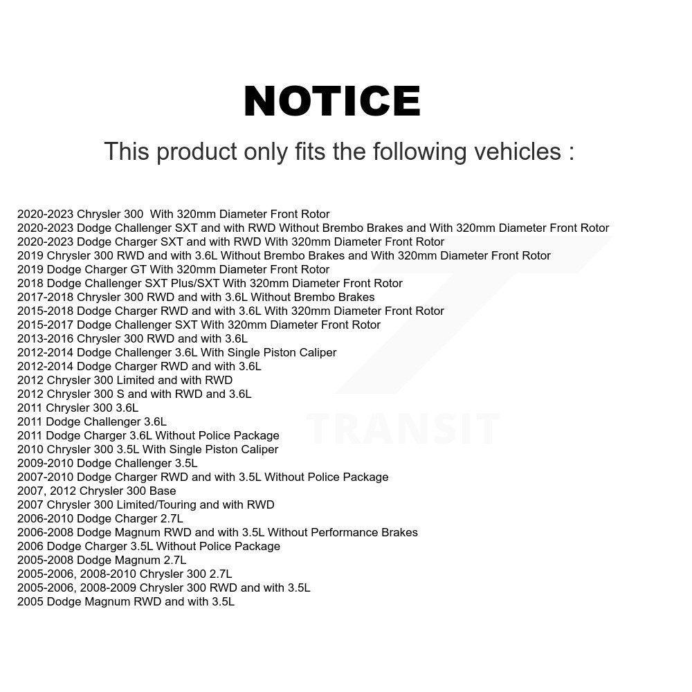 Rotor de frein à disque avant (1 pièce seulement) pour Dodge Chrysler 300 Charger Challenger