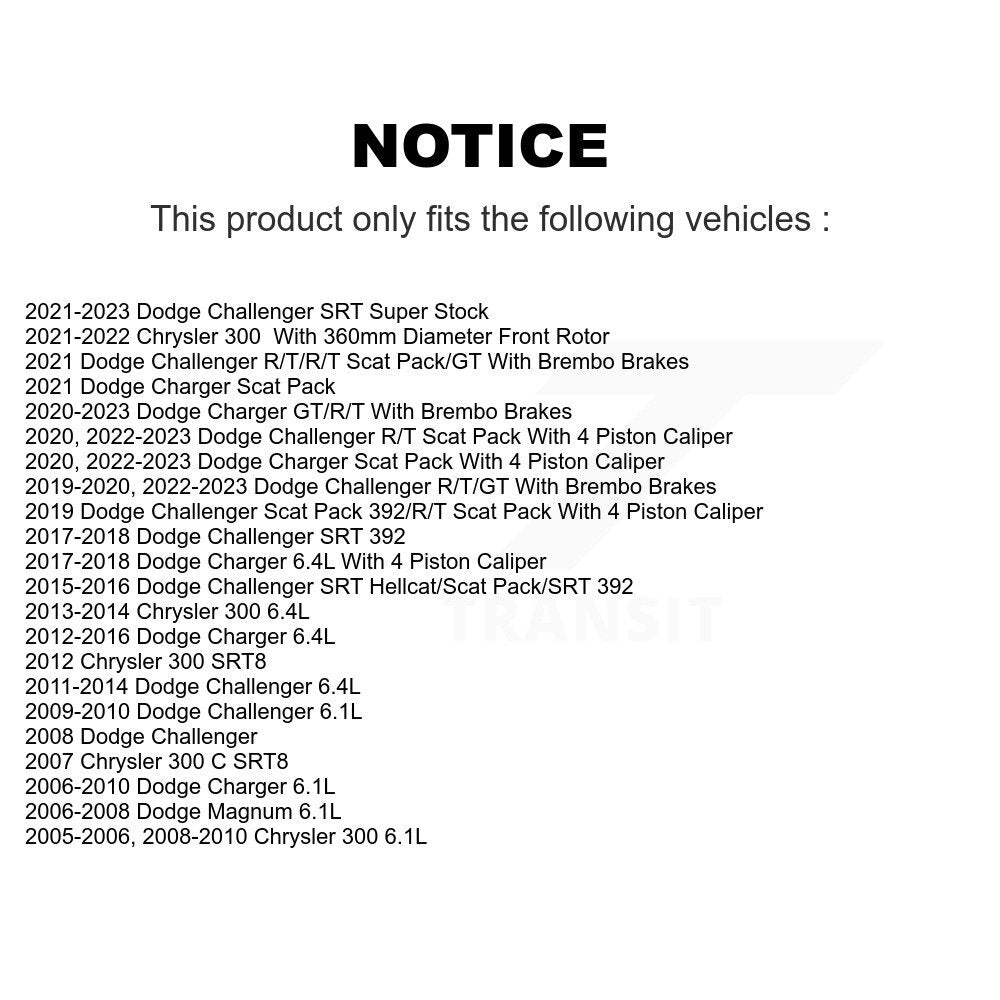 Rotor de frein à disque avant (1 pièce seulement) pour Dodge Charger Chrysler 300 Challenger