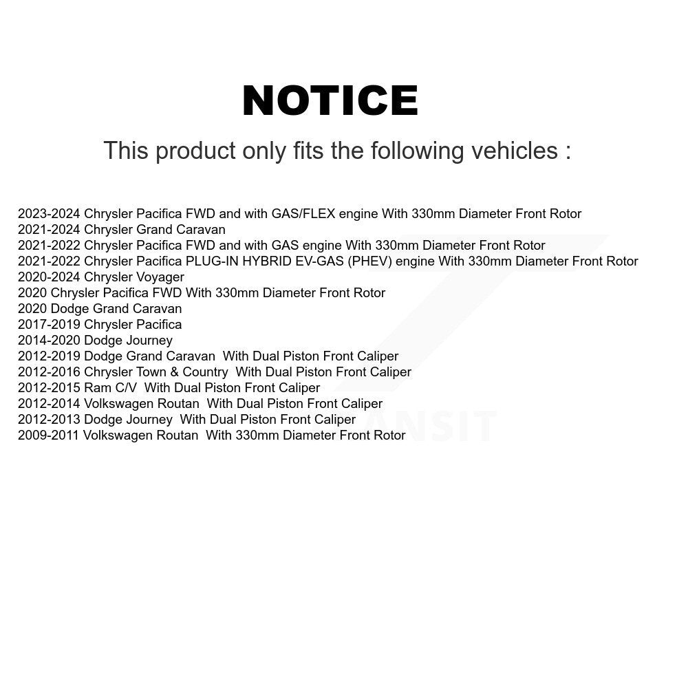 Rotor de frein à disque avant (1 pièce seulement) pour Dodge Grand Caravan Journey Chrysler