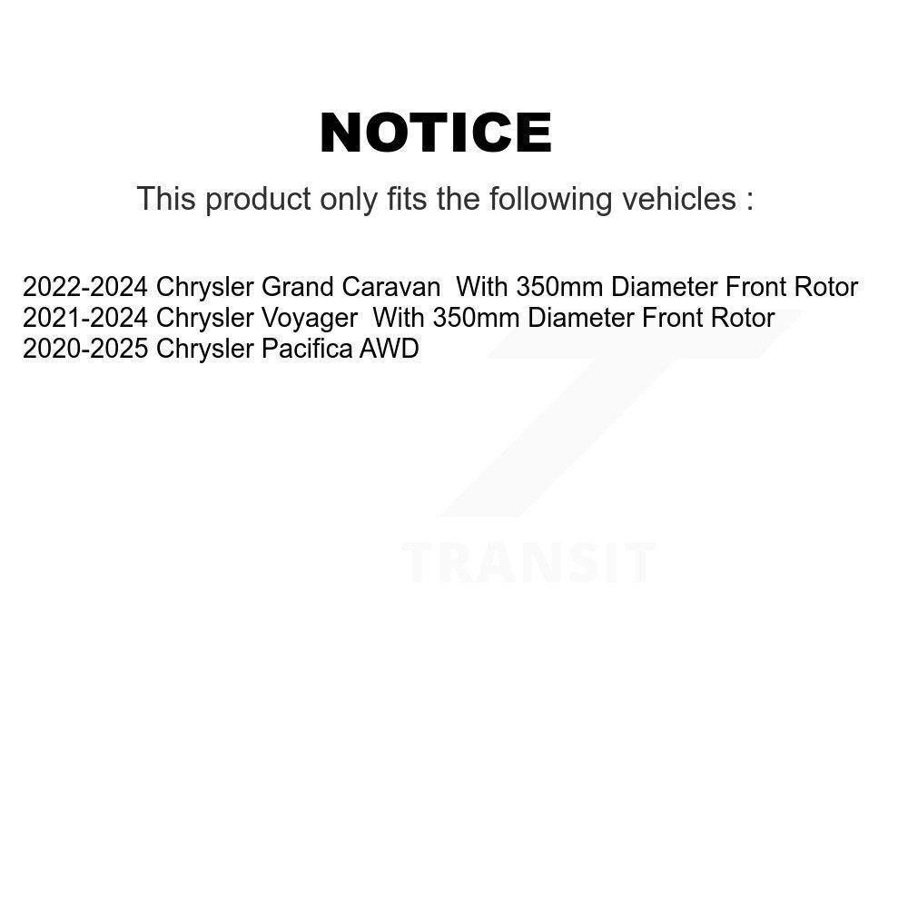 Rotor de frein à disque avant (1 pièce seulement) pour Chrysler Pacifica Grand Caravan