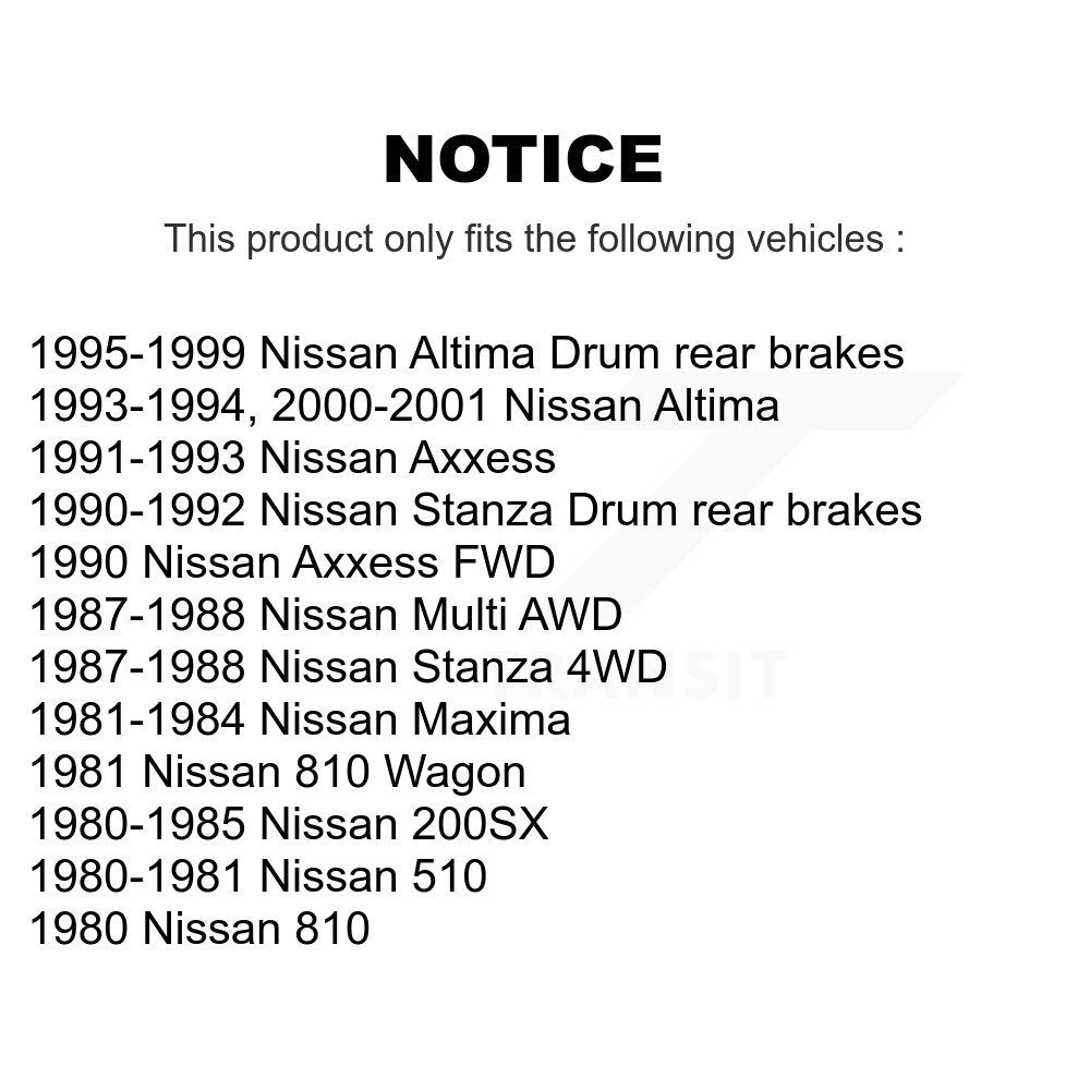 Tambour de frein arrière (1 pièce seulement) pour Nissan Altima Axxess Stanza 200SX 510 Maxima