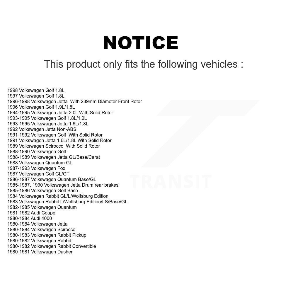 Rotor de frein à disque avant (1 pièce seulement) pour Volkswagen Jetta Golf Rabbit Scirocco