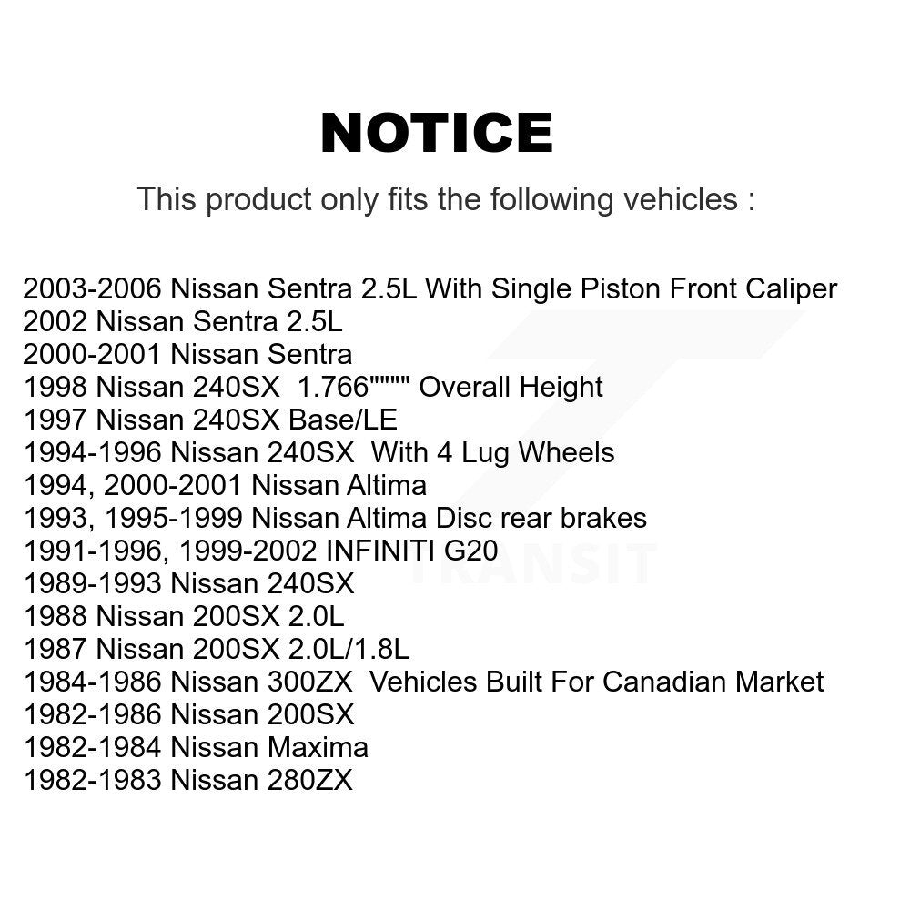 Rotor de frein à disque arrière (1 pièce seulement) pour Nissan Sentra 240SX Altima 300ZX 280ZX