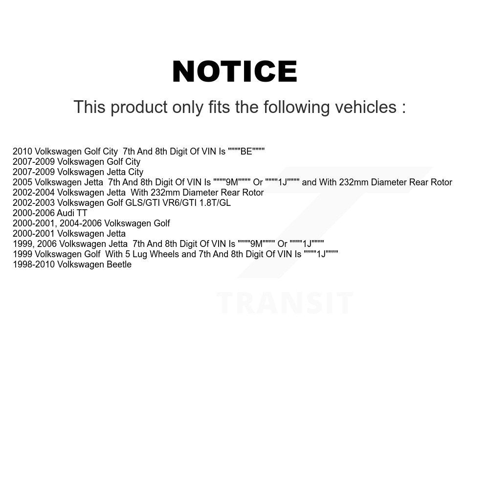 Rotor de frein à disque arrière (1 pièce seulement) pour Volkswagen Jetta Golf Beetle City Audi