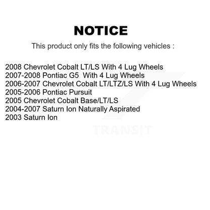 Tambour de frein arrière (1 pièce seulement) pour Chevrolet Cobalt Pontiac Saturn Ion G5 8-974