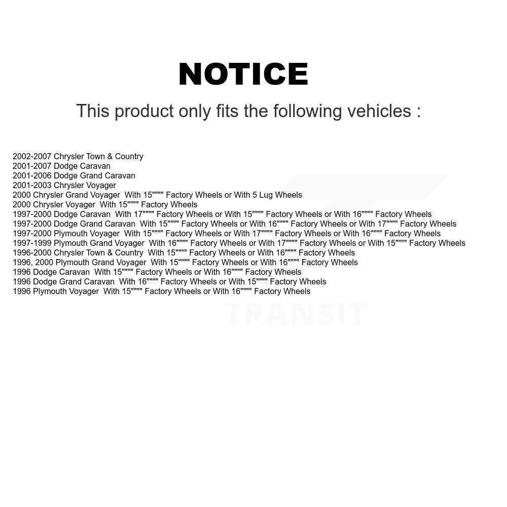 Tambour de frein arrière (1 pièce seulement) pour Dodge Caravan Grand Chrysler Town & Country