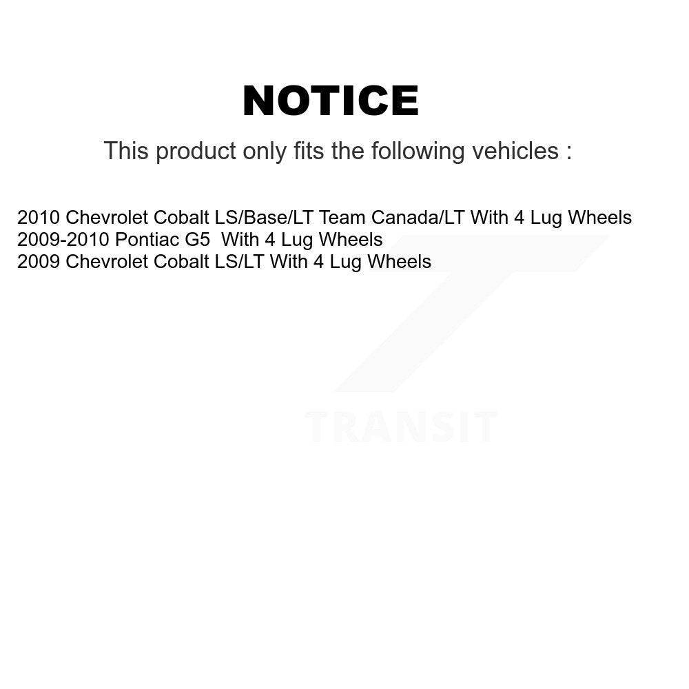 Tambour de frein arrière (1 pièce seulement) pour Chevrolet Cobalt Pontiac G5 avec roue à 4 écrous