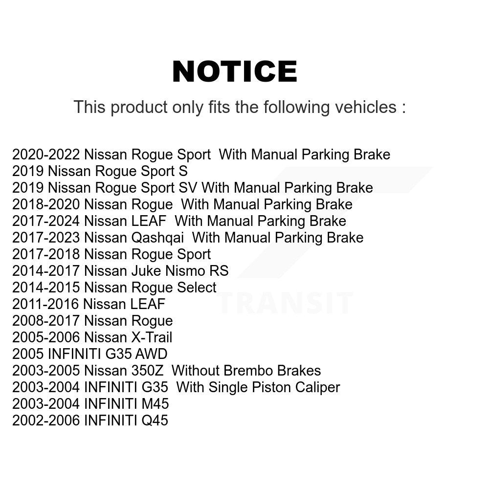 Rotor de frein à disque arrière (1 pièce seulement) pour Nissan Rogue Sport Qashqai LEAF Juke
