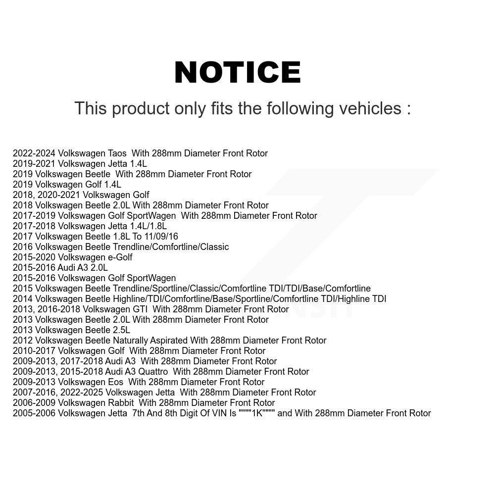 Rotor de frein à disque avant (1 pièce seulement) pour Volkswagen Jetta Golf Taos SportWagen