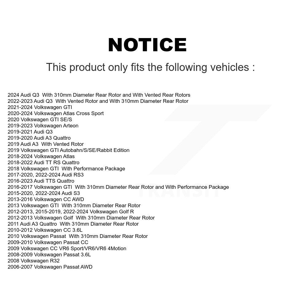 Rotor de frein à disque arrière (1 pièce seulement) pour Volkswagen Atlas Audi Q3 GTI Cross Gol