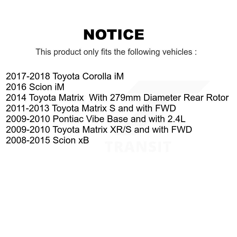 Rotor de frein à disque arrière (1 pièce seulement) pour Toyota Matrix Pontiac Vibe Corolla iM