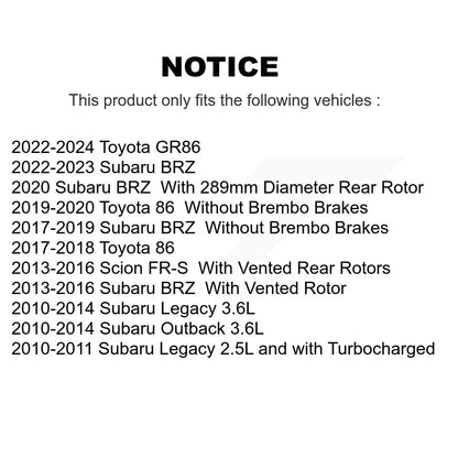 Rotor de frein à disque arrière (1 pièce seulement) pour Subaru Outback Legacy BRZ Scion FR-S 8