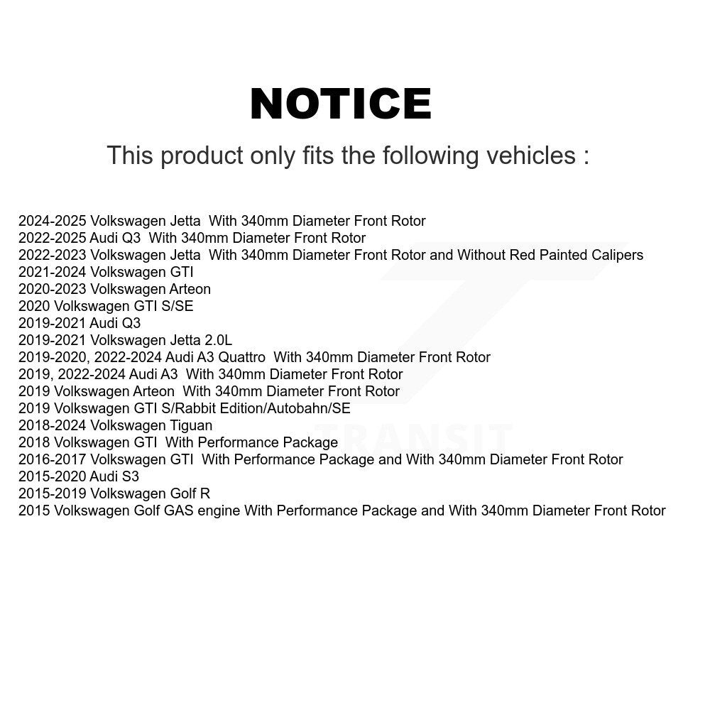 Rotor de frein à disque avant (1 pièce seulement) pour Volkswagen Tiguan Jetta Audi Q3 GTI R
