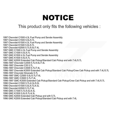 Ensemble émetteur de pompe à carburant, pour Chevrolet GMC K1500 C1500 K2500 C2500 K3500 C3500
