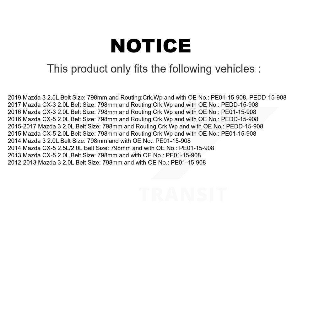 Courroie d'entraînement accessoire de pompe à eau pour Mazda 3 CX-5 CX-3 BAN-3PK785F