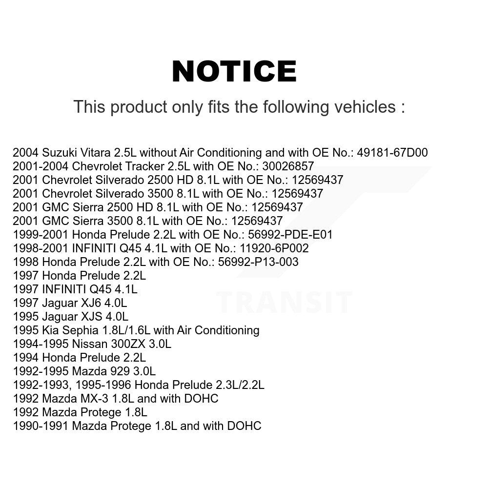 Courroie d'entraînement accessoire pour Chevrolet Tracker GMC Honda Prelude Silverado 2500 HD