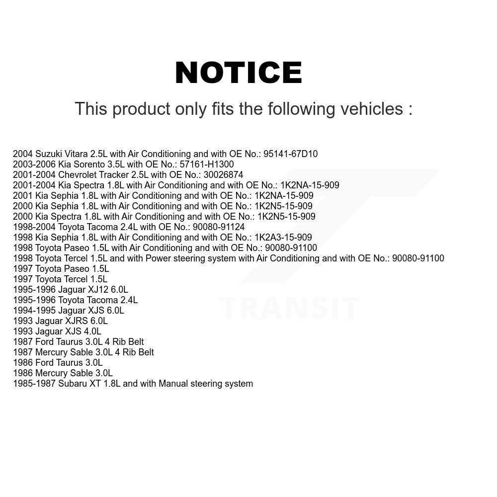 Courroie d'entraînement accessoire pour Toyota Tacoma Chevrolet Tracker Kia Sorento Tercel XJS