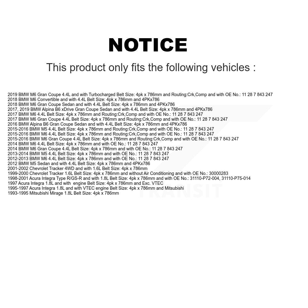 Courroie d'entraînement accessoire pour Chevrolet Tracker Acura Integra BMW M5 M6 Gran Coupé B