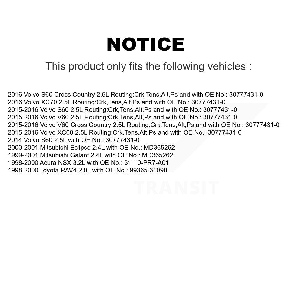 Courroie d'entraînement accessoire pour Volvo XC60 Toyota RAV4 S60 V60 Cross Country Mitsubishi