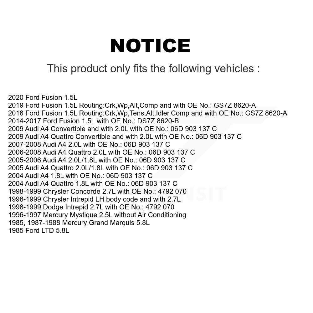 Courroie d'entraînement accessoire pour Ford Fusion Audi A4 Quattro Intrepid Mercury Chrysler
