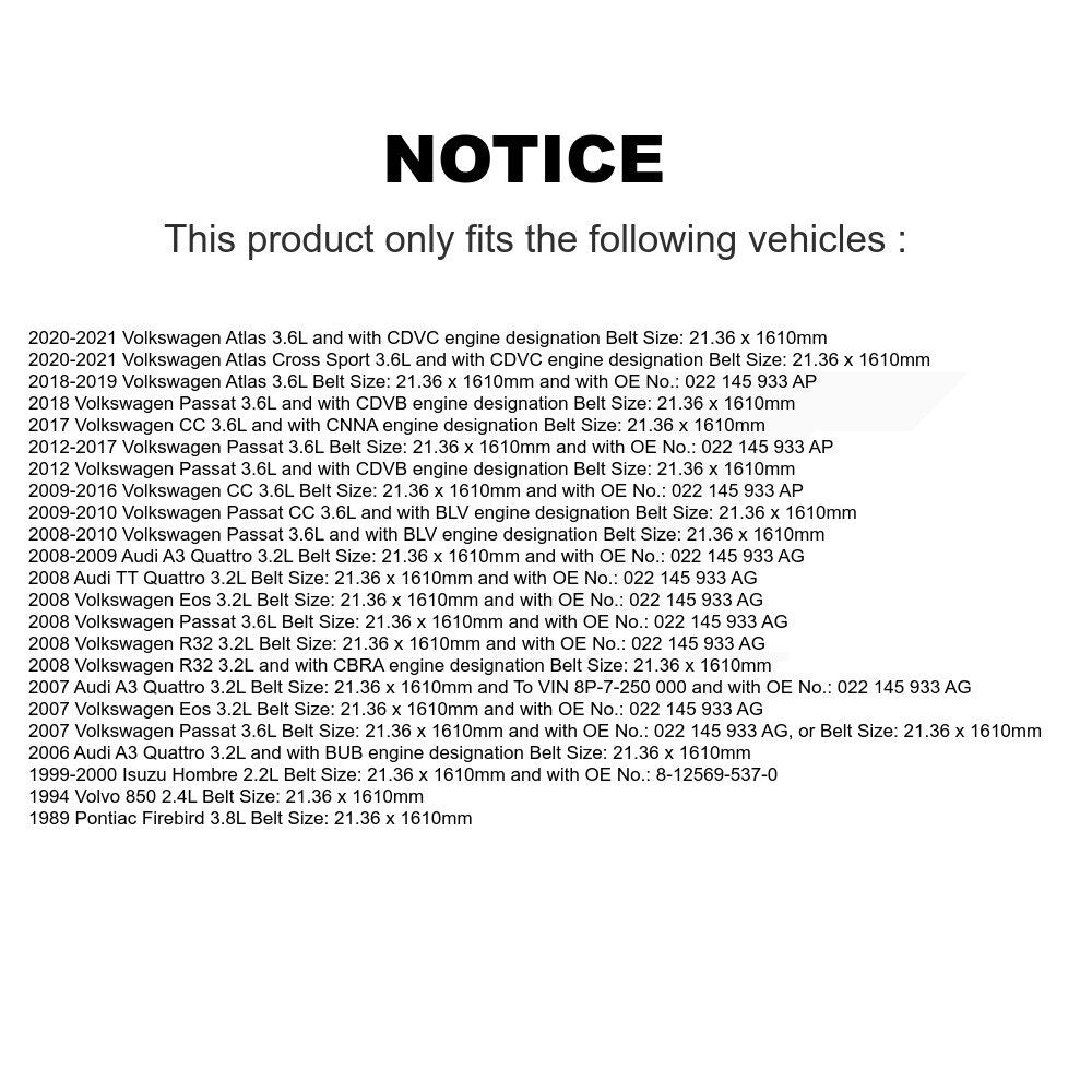 Courroie d'entraînement accessoire pour Volkswagen Passat Atlas Cross Sport CC Eos Audi A3 TT