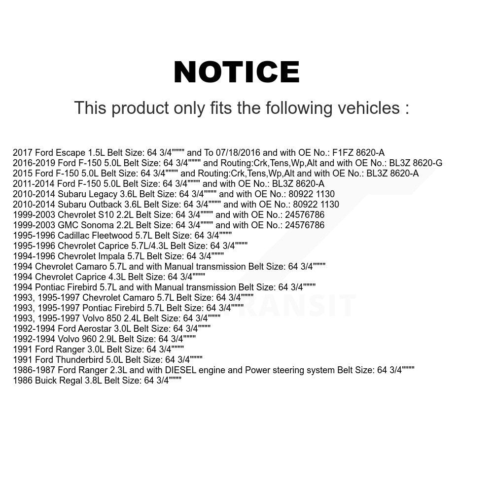 Courroie d'entraînement accessoire pour Ford F-150 Escape Subaru Outback Chevrolet Legacy S10