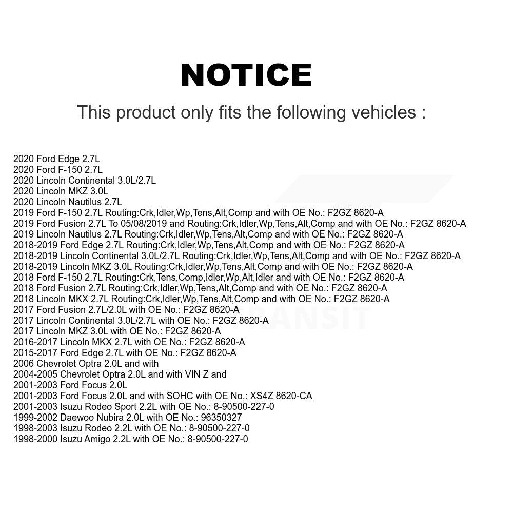 Courroie d'entraînement accessoire pour Ford F-150 Edge Fusion Lincoln MKX Focus Nautilus MKZ