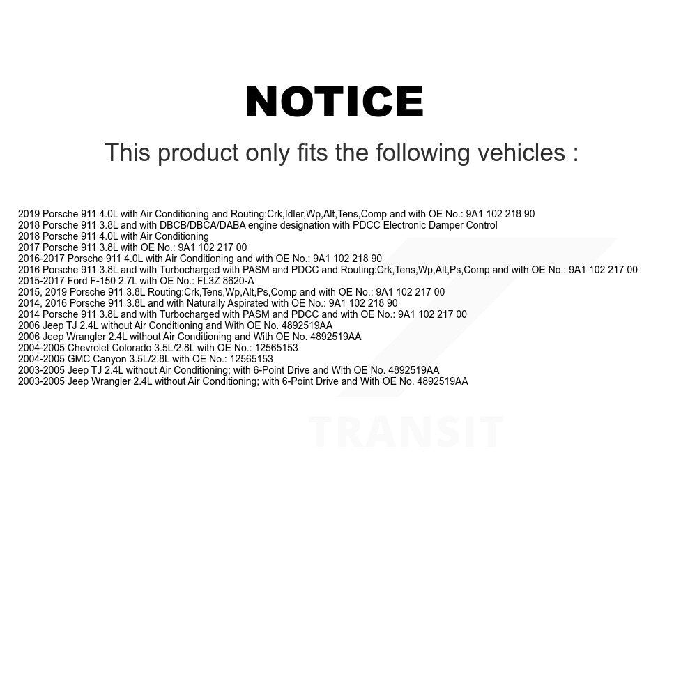 Courroie d'entraînement accessoire pour Ford F-150 Jeep Wrangler Porsche 911 Chevrolet Colorad