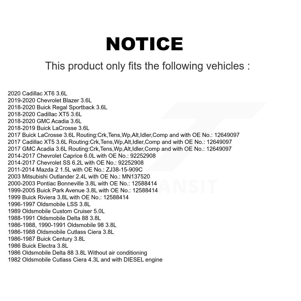 Courroie d'entraînement accessoire pour Cadillac Mazda 2 XT5 GMC Acadia Chevrolet Blazer Buick