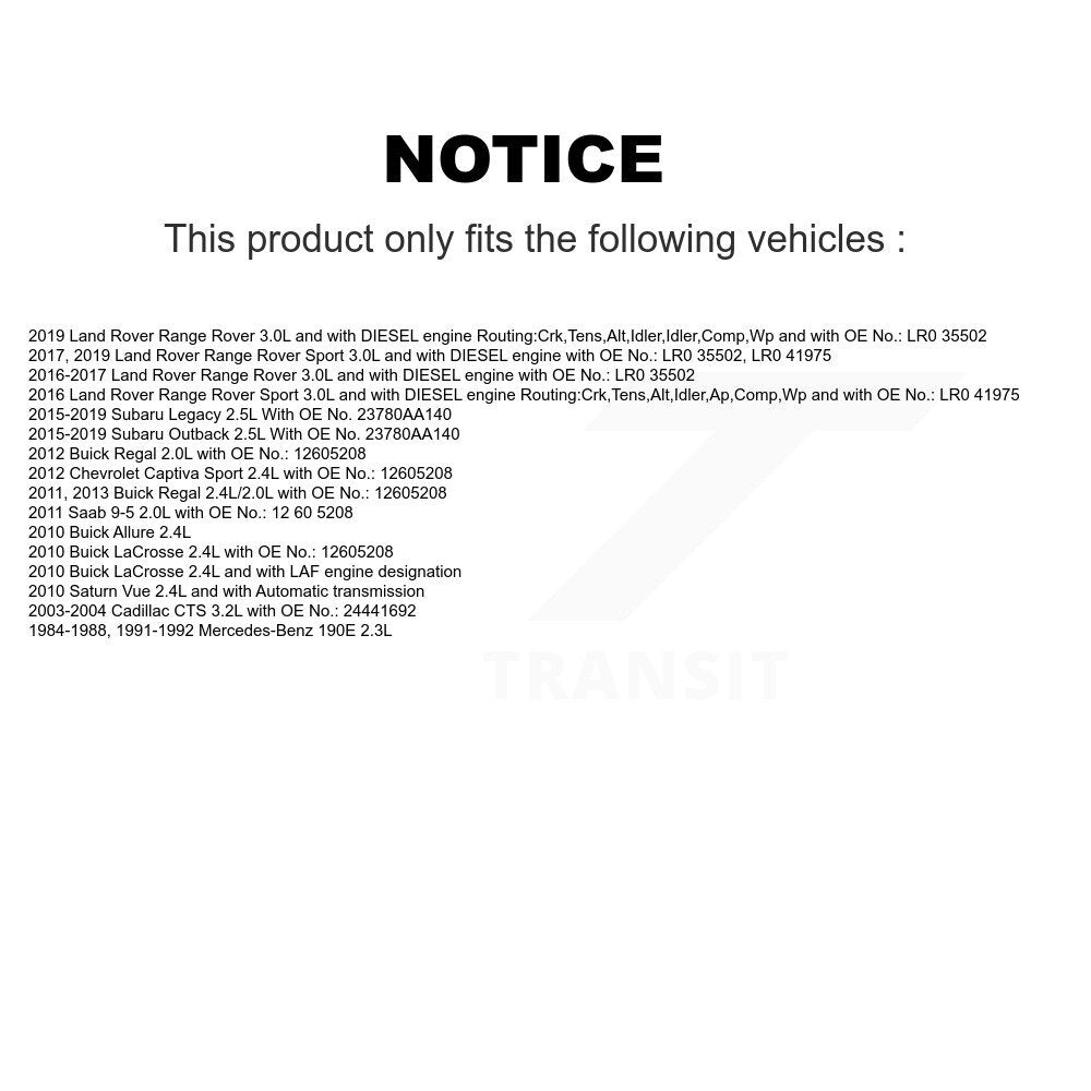 Courroie d'entraînement accessoire pour Subaru Outback Legacy Land Rover Buick Range Sport CTS