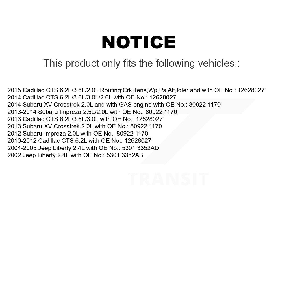 Courroie d'entraînement accessoire pour Subaru Impreza XV Crosstrek Jeep Liberty Cadillac CTS