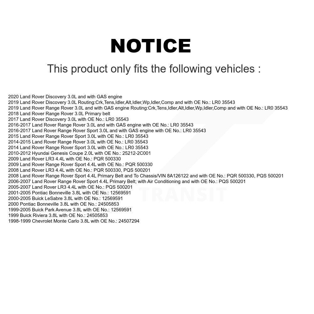 Courroie d'entraînement accessoire pour Land Rover Range Sport Hyundai Genesis Coupé Buick LR3