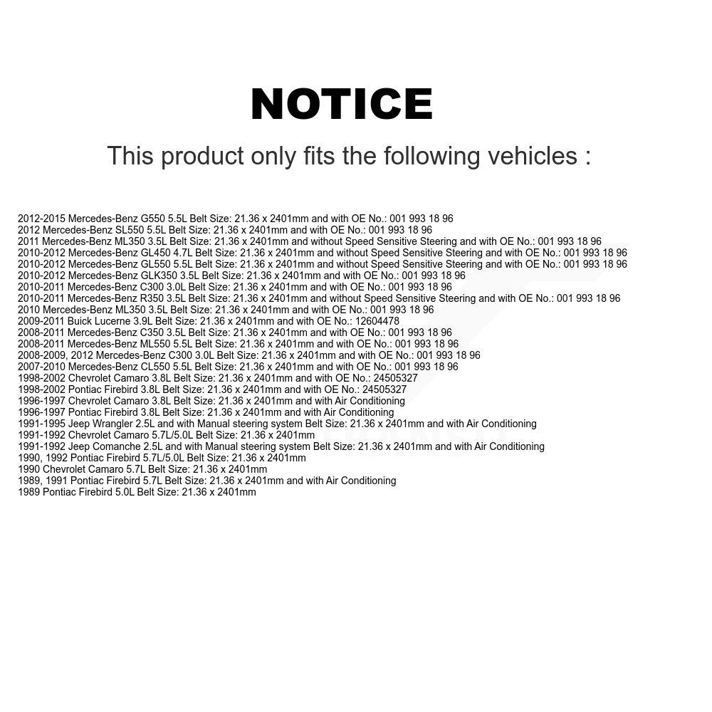 Courroie d'entraînement accessoire pour Mercedes-Benz GLK350 C300 Buick Lucerne Jeep Wrangler
