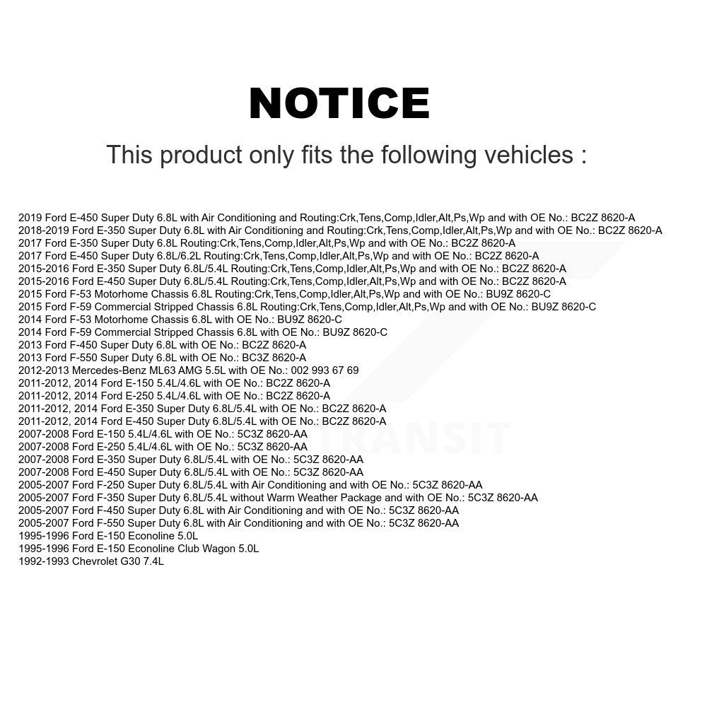 Courroie d'entraînement accessoire pour Ford F-350 Super Duty E-350 E-250 F-250 E-150 E-450 G3