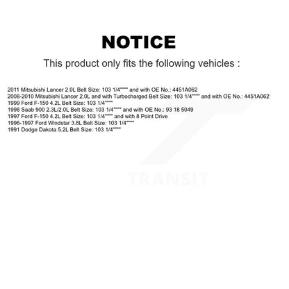 Courroie d'entraînement accessoire pour Mitsubishi Lancer Ford F-150 Dodge Dakota Windstar Saa
