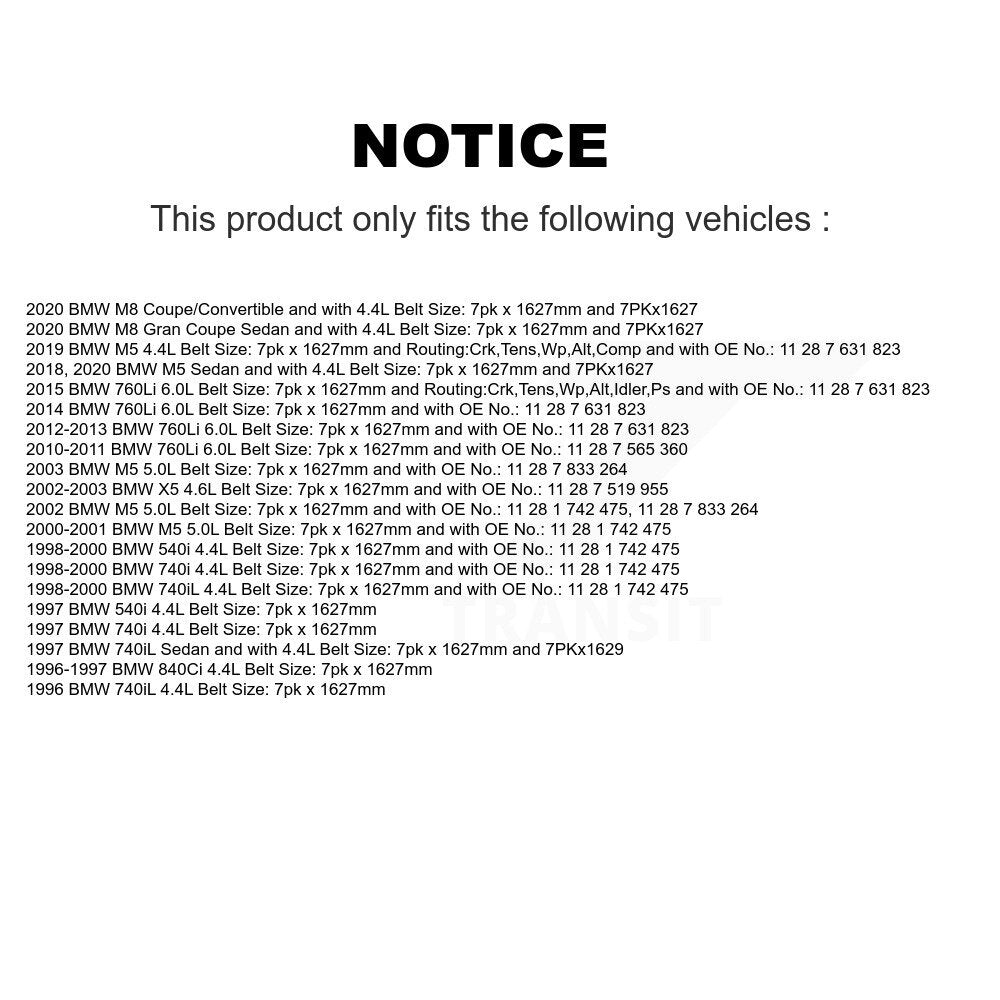 Courroie d'entraînement accessoire pour BMW X5 M5 540i 740iL M8 740i Gran Coupé 840Ci 760Li