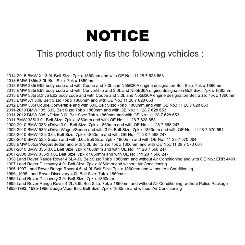Courroie d'entraînement accessoire pour BMW X1 335i xDrive 135i 335xi 535i 535xi Land Rover