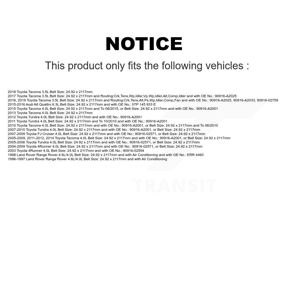 Courroie d'entraînement accessoire pour Toyota Tacoma Tundra 4Runner FJ Cruiser Audi A8 Quattr