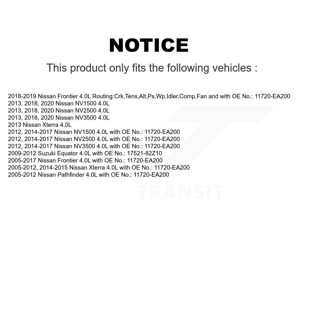 Courroie d'entraînement accessoire pour Nissan Frontier Pathfinder Xterra NV2500 NV3500 NV1500