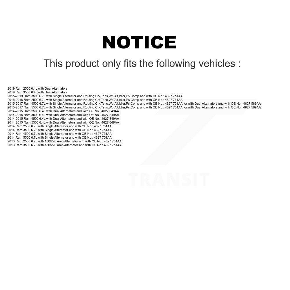Courroie d'entraînement accessoire d'alternateur pour Ram 2500 3500 4500 5500 BAN-8PK3160