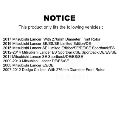 Rotor de frein à disque avant pour Mitsubishi Lancer Dodge Caliber DS1-780458