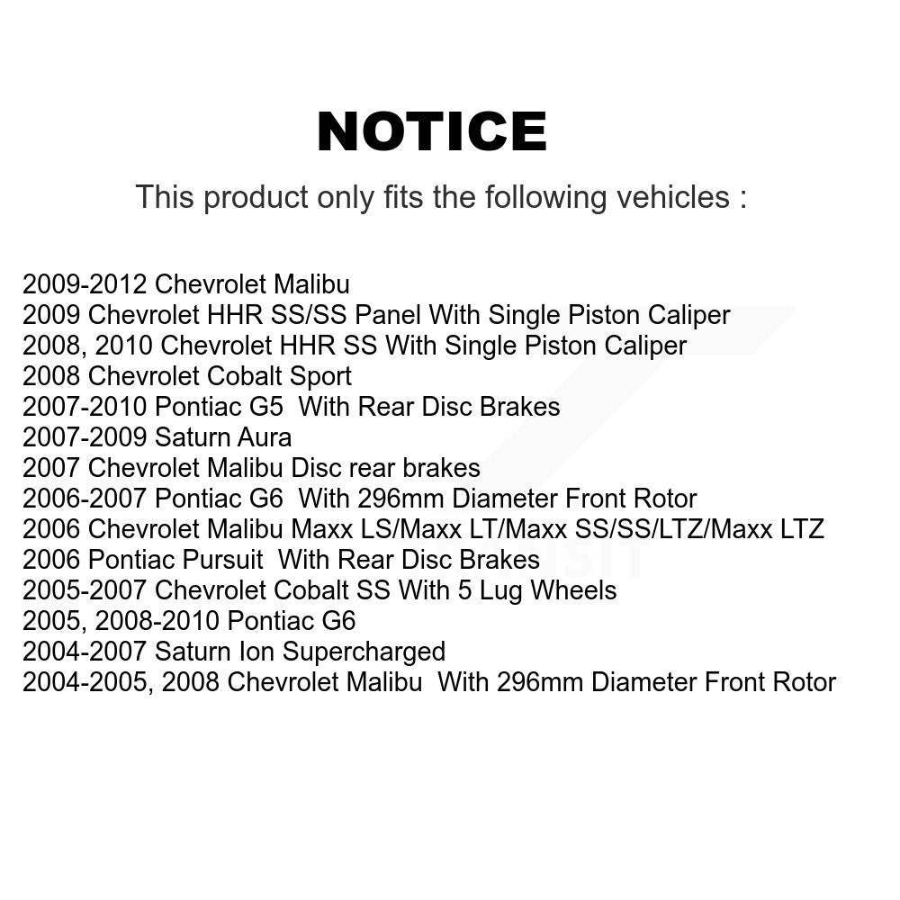 Rotor de frein à disque avant, pour Chevrolet Malibu Pontiac Cobalt G5 G6 Saturn Ion HHR